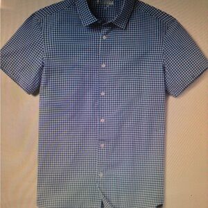 Barbell apparel, athletic fit,Blue Gingham, button up shirt, men’s size small